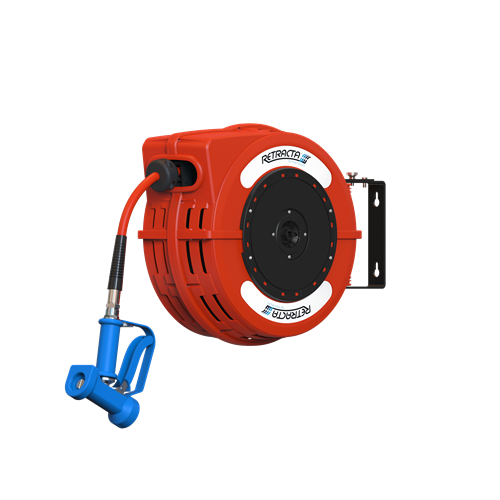 RETRACTA HOSE REEL (RED) - HOT /COLD WATER 1/2 X 12M HOSE & SPRAY GUN  Place hold only - - Macnaught